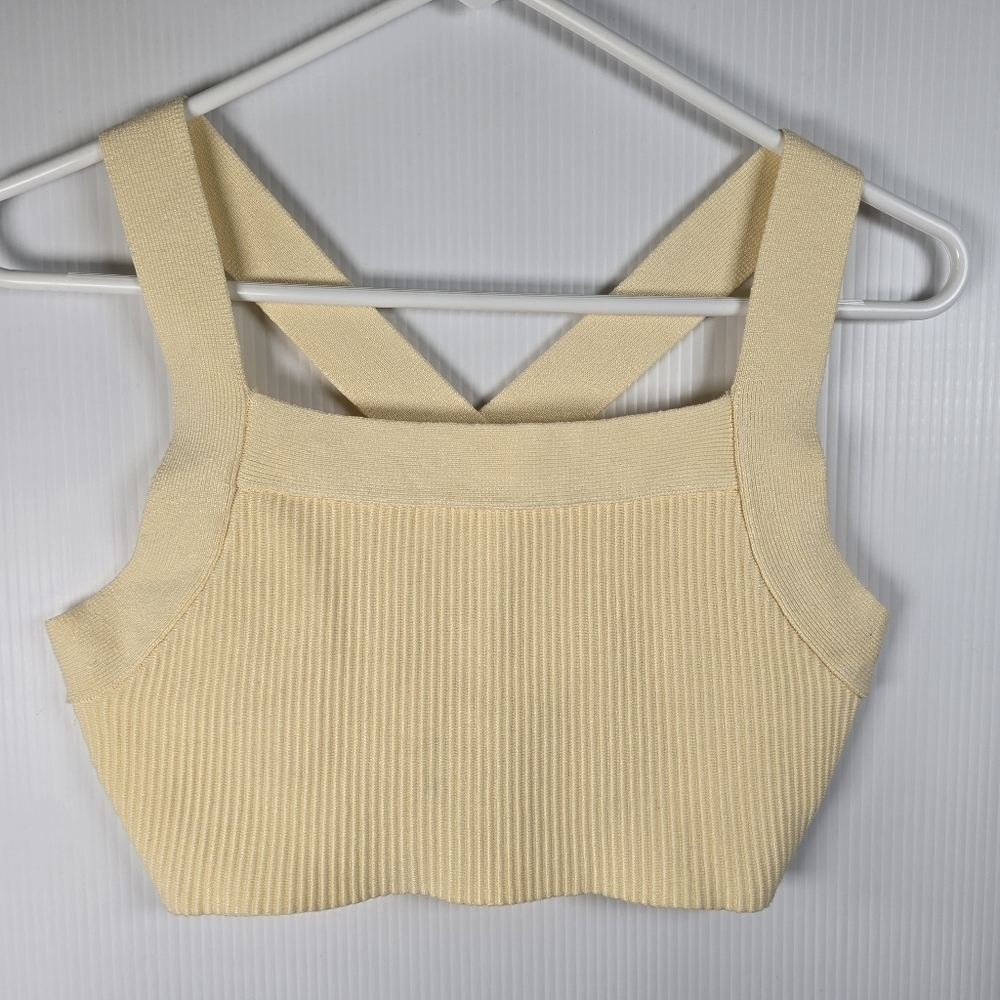 House of Harlow 1960 Pale Yellow Ribbed Cross-Strap Crop Top Size Small